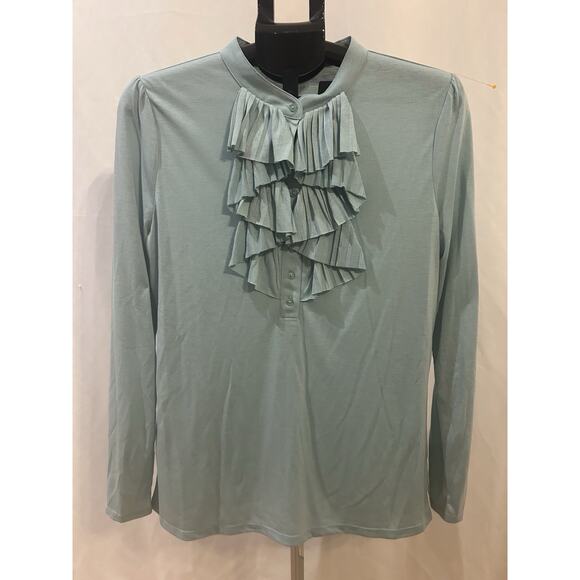 Talbots Blue Ruffle Front Blouse size L - Picture 1 of 3